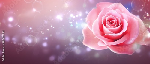 realistic rose in banner template abstract  background  bokeh elegant  glitter  space for text   AIGENERATED