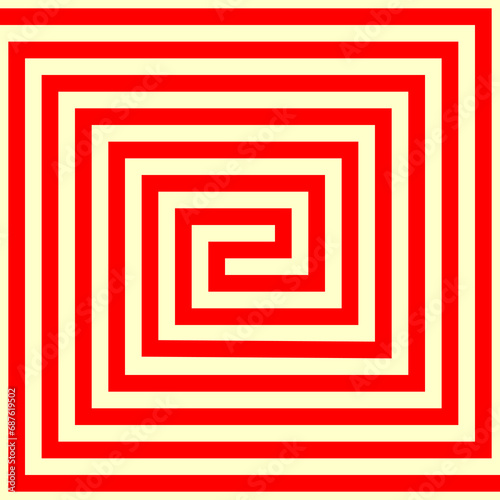 Geometric twirled line into a square form labyrinth abstract. Striped wallpaper. Symmetric geometric curve ornament background. Vector illustration. Linear vector.