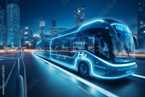 Futuristic hydrogen fuel cell bus concept	 photo