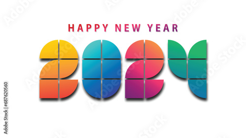 2024 Happy New Year 2024 design. With colorful truncated number illustrations. Premium vector design for poster, banner, greeting, and New Year 2024 celebration.