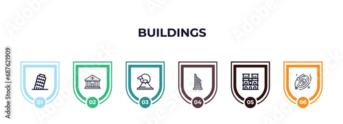 pisa tower, reserve bank, fuji mountain, greece, notre dame, space outline icons. editable vector from buildings concept.