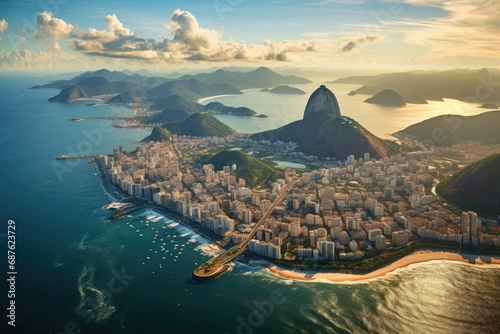 Aerial view of Copacabana beach and Rio de Janeiro, Brazil, Aerial view of Rio de Janeiro, AI Generated