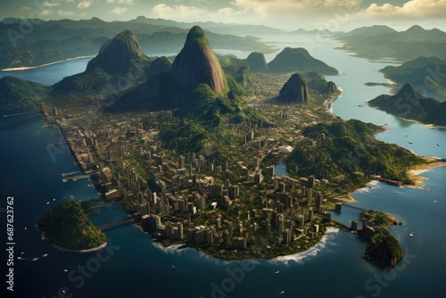 Panoramic aerial view of Rio de Janeiro, Brazil from helicopter, Aerial view of Rio de Janeiro, AI Generated