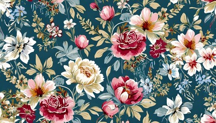 Wandcirkels Bloemen patronen Vintage roze rozen aquarelpatroon  © Art_me2541