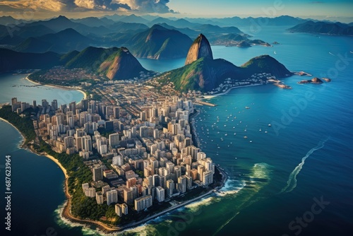Aerial view of Rio de Janeiro with Sugarloaf Mountain, Brazil, Aerial view of Rio de Janeiro, AI Generated photo