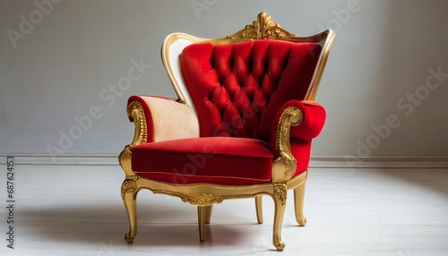 red and gold luxury armchair on or white background