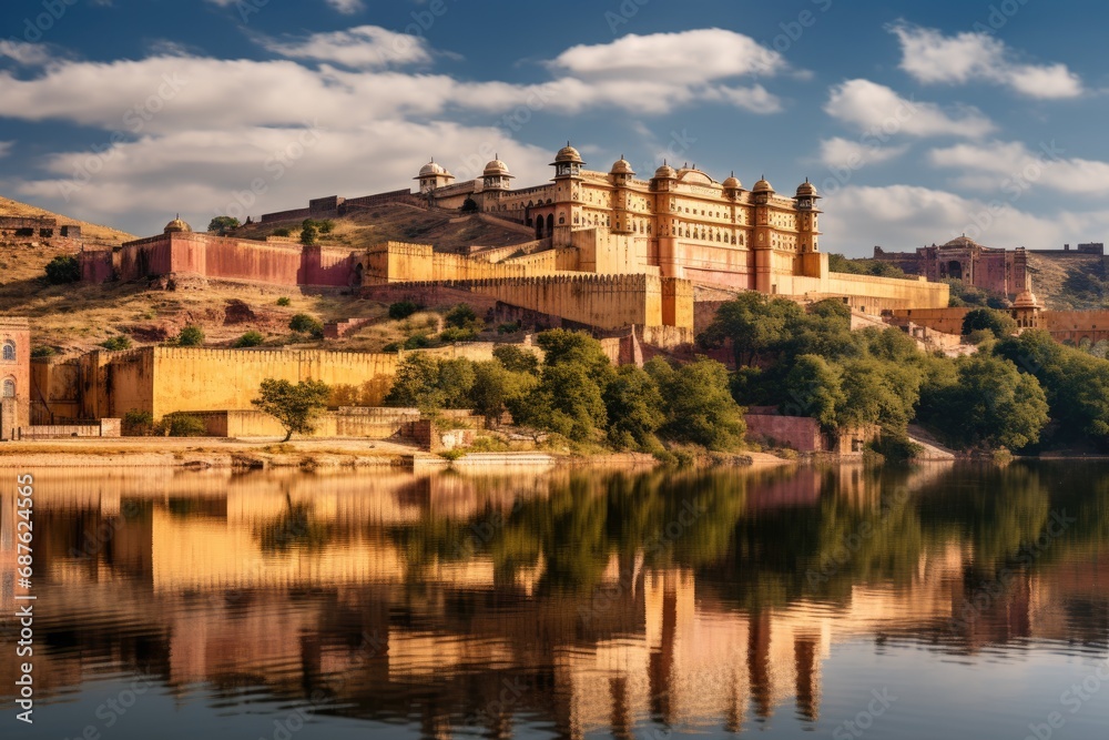 The Amber Fort in Jaipur, Rajasthan, India, Amber Fort and Maota Lake, Jaipur, Rajasthan, India, AI Generated