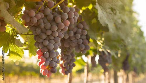 Ripe red grapes on a vine in a vineyard