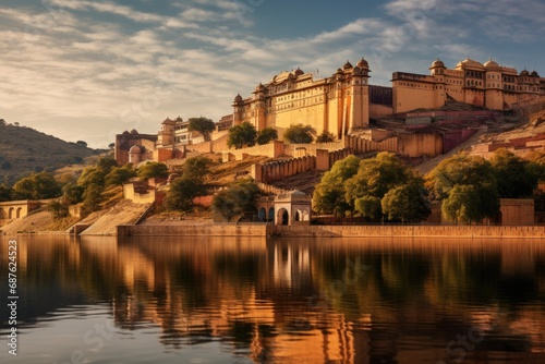 View of Amber Fort in Jaipur, Rajasthan, India, Amber Fort and Maota Lake, Jaipur, Rajasthan, India, AI Generated photo