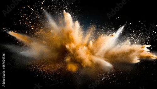 wide design of abstract powder dust explosion over black background