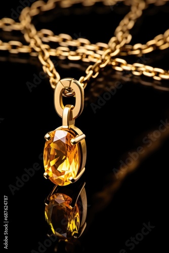 Yellow Topaz Pendant - Fashionable and Luxurious Golden Chainlet Accessory with Elegant Vanilla-Coloured Gemstone in Fantasy Style © AIGen