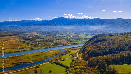 Olt river and Fagaras Mounatins in Romania | drone view