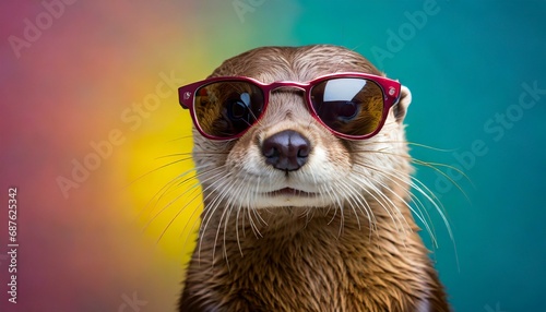 funny otter wearing sunglasses in studio with a colorful and bright background generative ai © Art_me2541