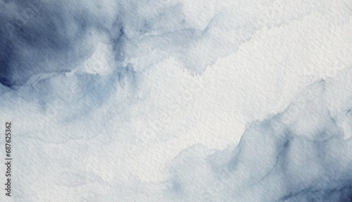 Blue ink or watercolor texture with irregular stains. Abstract panoramic background. Ombre effect. 
