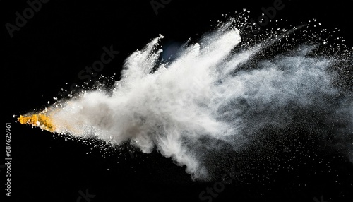 white powder explosion on black background white dust particles splash color holi festival