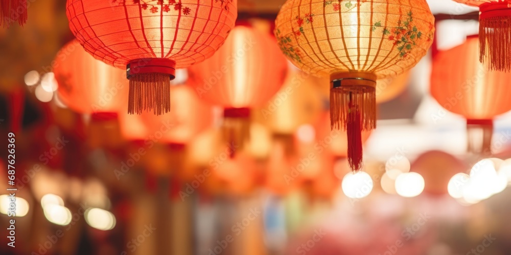 Fototapeta premium Chinese lantern traditional Asian style. Festive background for Lunar New Year. Lantern Festival