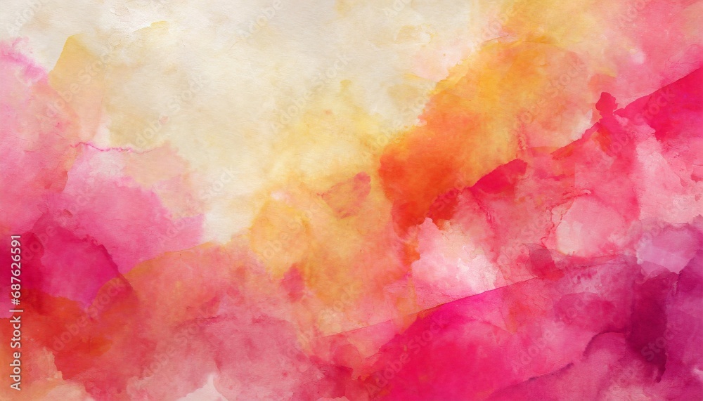 bright hot pink watercolor and soft peach orange and beige colors on old crumpled paper texture design elegant watercolor paint illustration - obrazy, fototapety, plakaty 