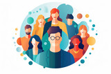 Inclusive teamwork: Diverse professionals in modern corporate illustration