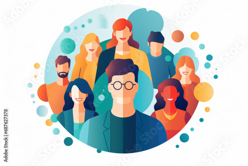 Inclusive teamwork: Diverse professionals in modern corporate illustration