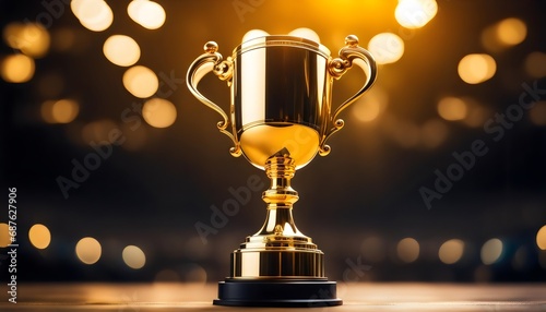 Golden trophy cup, Championship cup or winner trophy. Achievement in education or sport - winning concept.