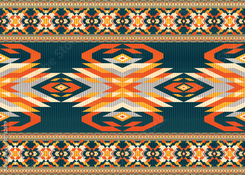 American ethnic native pattern.Traditional Navajo,Aztec,Apache,Southwest and Mexican style fabric pattern.Abstract vector motifs pattern.Design for fabric,clothing,blanket,carpet,woven,wrap,decoration