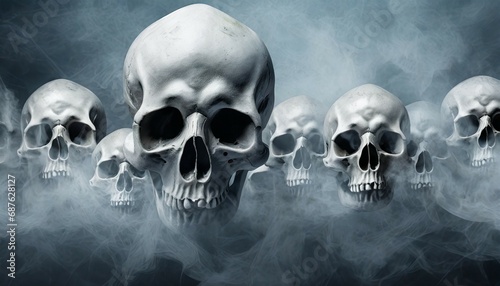 banner with ghost skulls illustration horror background with a mist like ghost skulls