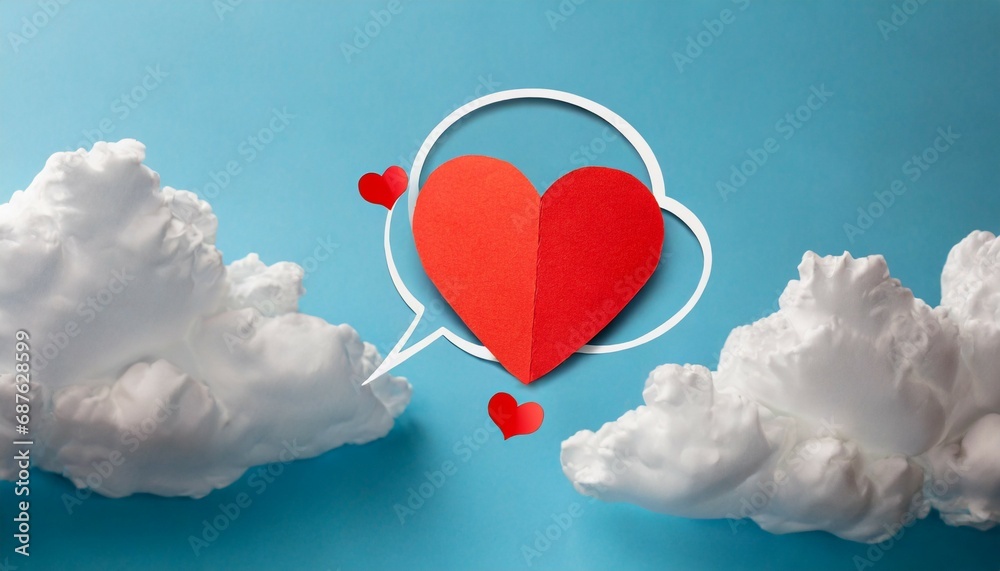 red paper heart on a conversational cloud symbol of love and conversation and declaration of love red paper heart on a conversational cloud symbol of love and conversation and declaration of love