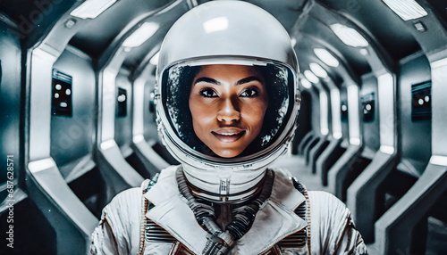 astronaut in futuristic spaceship photo