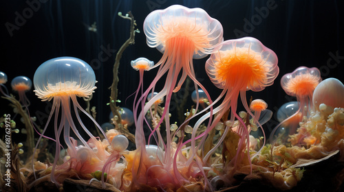 In alien aquatic environments, intricate life forms thrive in microscopic ecosystems, a reminder of the vastness and diversity of life in the universe. ai generated.