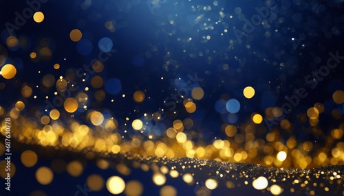 abstract dark blue and gold particle backdrop christmas golden light shed bokeh particles over a background of navy blue gold foil appearance holiday idea generative ai photo