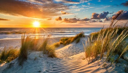 Crédence de cuisine Plage et Mer Coucher de soleil sur la plage de dunes  © Art_me2541