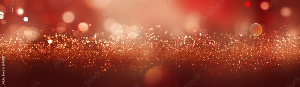 Christmas Background - Golden Glitter On Shiny Red. Bokeh lights. 