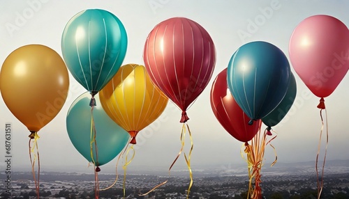 set of bunches with colorful air balloons on white background