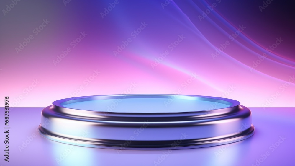 Sleek silver podium pink and blue wall in background, Premium showcase mockup template for Beauty, Cosmetic, Luxury products, with copy space for text Sleek silver podium pink and blue wall in background, Premium showcase mockup template for Beauty, Cosmetic, Luxury products, with copy space for text
