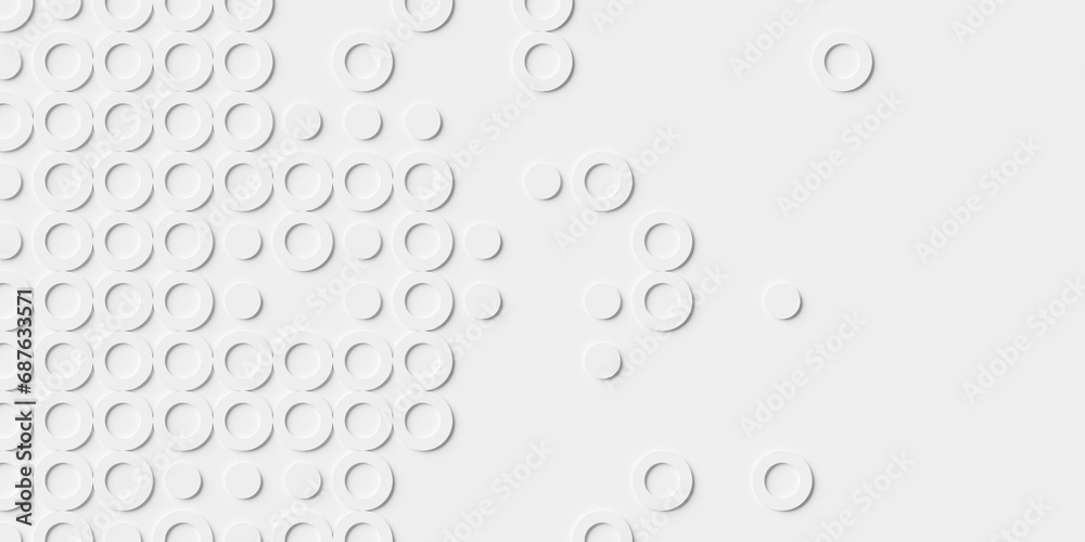 Array or grid of white rings and circles background wallpaper banner texture fade out with copy space - obrazy, fototapety, plakaty 