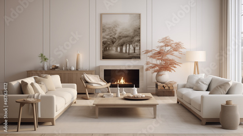 Tranquil Modern Living Room with Fireplace and Elegant Neutral Tones