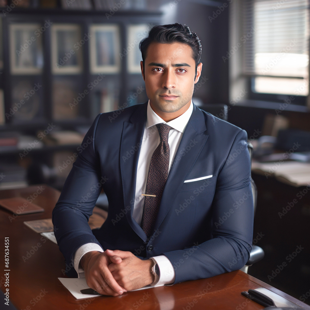 Young indian businessman sitting at office