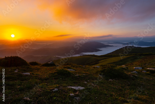 Oiz mountain at sunrise, Basque Country, Spain photo