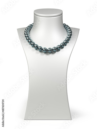 Pearl necklace on a jewelry bust. 3d illustration