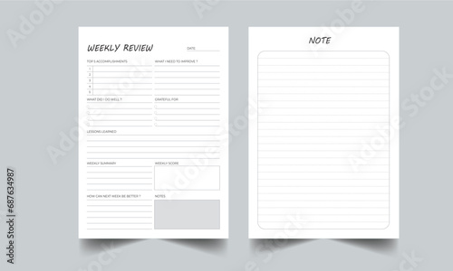 Editable Weekly Review Planner Kdp Interior printable template Design. © Majarul
