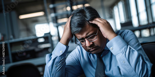 Young indian businessman filling stress at office photo