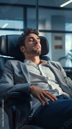 Young businessman taking rest at office