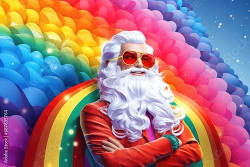 portrait of flamboyant Santa with rainbow colors