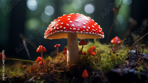 Amanita muscaria or “fly agaric“ is a red and white spotted poisonous