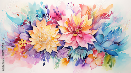 Vivid Florals watercolor illustration - Generative AI 