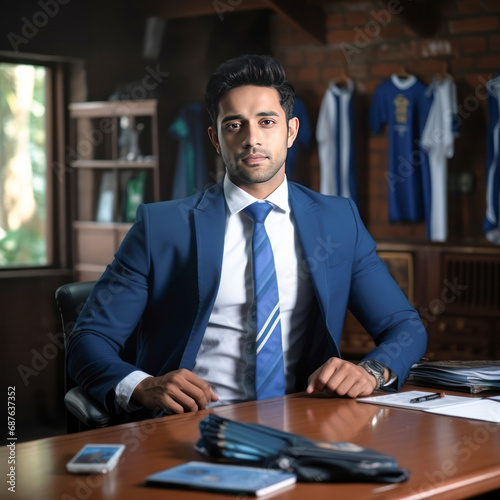 indian businessman standing confidently at office
