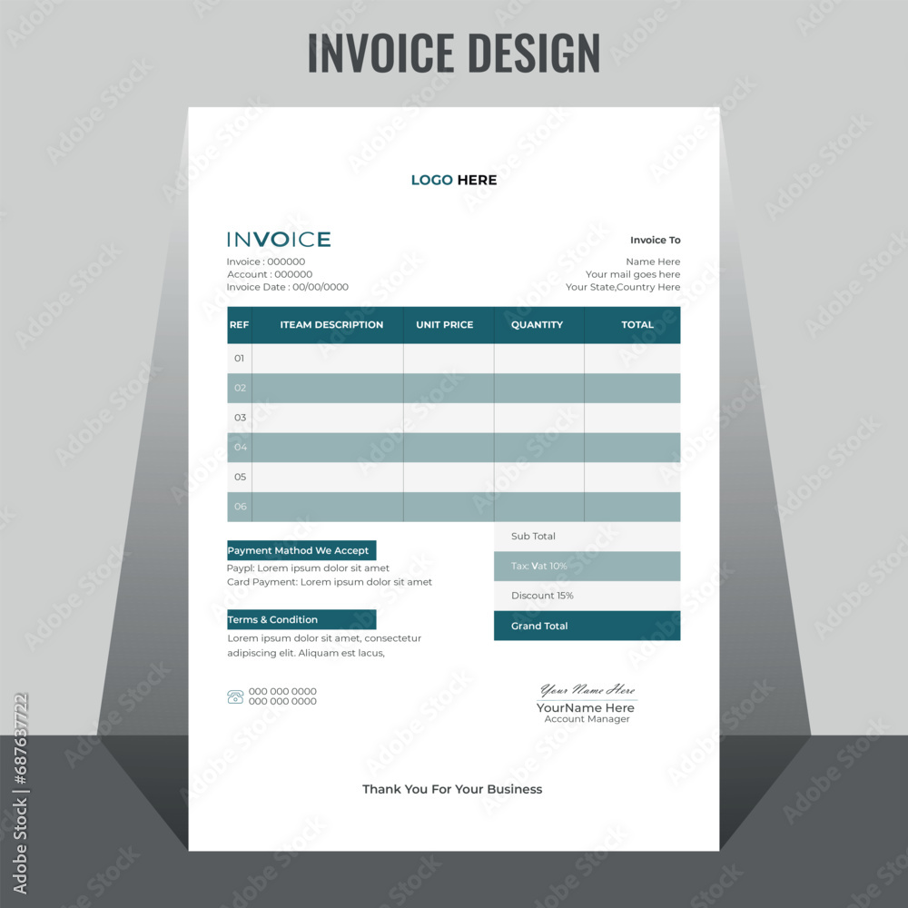 Creative invoice template vector. business bill payment agreement design template. Creative invoice template vector. business bill payment agreement design template.