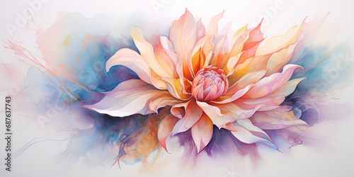 watercolor illustration of colorful flowers - Generative AI  
