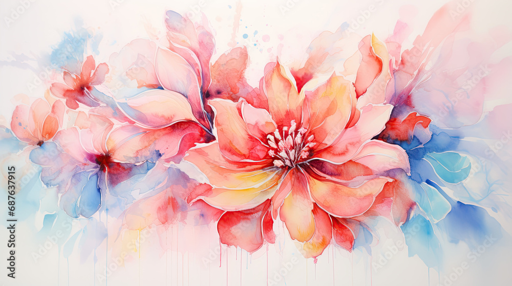 Obraz premium watercolor illustration of colorful flowers - Generative AI 