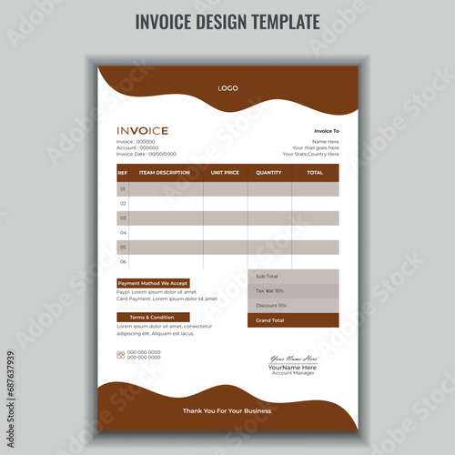 Creative invoice template vector. business bill payment agreement design template.